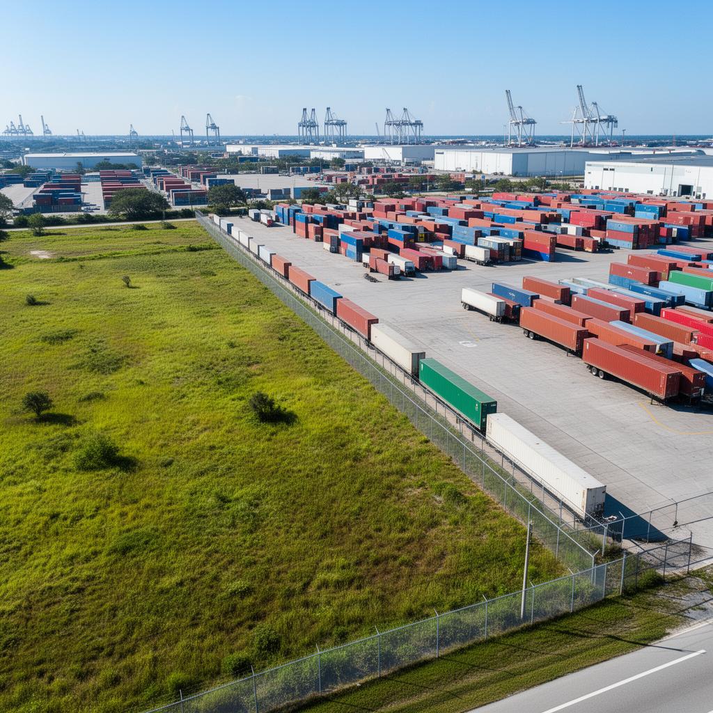 Raw land being transformed into an organized container storage yard near the Port of Jacksonville